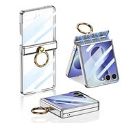PREDCFVY For Samsung Galaxy Z Flip 8 Clear Transparent Hinge Case | Built in Screen Protector & Ring Clip Stand Luxury Plating Anti-Yellowing Clear Shockproof Protective Cover(Silver)