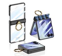 PREDCFVY For Samsung Galaxy Z Flip 8 Clear Transparent Hinge Case | Built in Screen Protector & Ring Clip Stand Luxury Plating Anti-Yellowing Clear Shockproof Protective Cover(Svart)