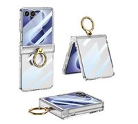 PREDCFVY For Samsung Galaxy Z Flip 8 Screen Protector Case | Built in Magnetic Hinge & Ring Clip Stand, Hard PC Shockproof Full Body Protective Cover(Clear)