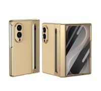 PREDCFVY For Samsung Galaxy Z Fold 8 Hinge Case W S Pen & Holder | PU Leather Back Cover,Front HD Tempered Glass Screen Protector, Shockproof Anti-Fingerprint Foldabl(Gold)