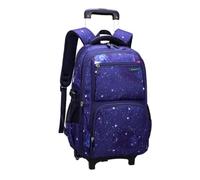 predolo 3 Piezas Mochila Trolley Sube Escaleras Multicompartimento Set Mochila Escolar 3 Piezas Convertible Equipaje Infantil para Estudiantes, Niños, Azul Oscuro, Estrellado 2 Ruedas