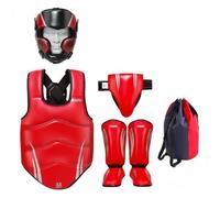 predolo 5 Piezas Set de Protección para Ajustable Conjunto de 5 Piezas para Artes Marciales Casco con Máscara Extraíble Luchadores, Competición , Red , S