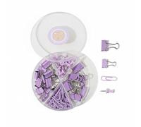 predolo 65 Piezas Set de Clips y Chinchetas Colores Pastel Pinzas Aprietapapeles Agarre Firme Broches Metálicos para Hojas para Estudiantes, Niñas, Escritorio, Lavanda
