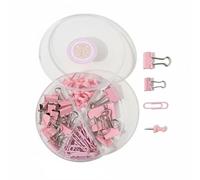 predolo 65 Piezas Set de Clips y Chinchetas Colores Pastel Pinzas Aprietapapeles Agarre Firme Broches Metálicos para Hojas para Estudiantes, Niñas, Escritorio, Rosa