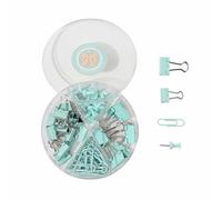 predolo 65 Piezas Set de Clips y Chinchetas Colores Pastel Pinzas Aprietapapeles Agarre Firme Broches Metálicos para Hojas para Estudiantes, Niñas, Escritorio, Verde Menta
