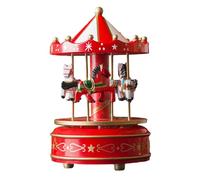 predolo Caja de Música de Carrusel de Madera Navideña, Adorno Pintado a Mano, Decorativo, con Forma de Caballo Giratorio para Decoración Navideña, Resistente, Rojo, Individual