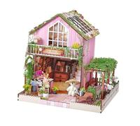 predolo Casa Miniatura Casa de Muñecas Miniatura Jardín Set Construcción Madera MDF con Muebles Rompecabezas 3D Artesanal con Lámpara Adecuado para Niños