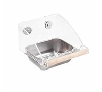 predolo Comedero de Acrílico para Pájaros Jaula Dispensador Accesorio Percha Madera Diseño Cerrado Evita Derrames Adecuado para Alimentar Pájaros Domésticos, Taza Individual Grande
