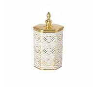predolo de Almacenamiento Hexagonal Boca Ancha Organizador de Granos y Cereal Seguro Recipien Decorativo para Cocina, Blanco Lechoso Con Nudo Ruyi Dorado, Grande 10x10x24 Cm