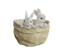 predolo Maceta con Conejos Efecto Tela Estatua Conejo Primaveral con Relieve Pequeño Conejo Decorativo, Doble Conejo Maceta A