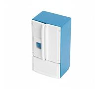 predolo Modelo de Refrigerador Escala 1:12 Material Seguro y No Tóxico Nevera de Doble Puerta para Casa de Muñecas Se Puede Pintar Refrigerador en Miniatura, Blanco+Azul