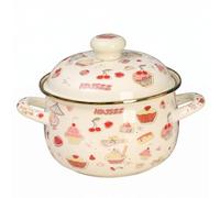 predolo Olla de Esmalte para Sopa Caldero Cazo con Tapa Paredes Gruesas y Cocción Eficiente con Menos Pegado Adecuada para, Olla Engrosada De 20cm Con Borde Dorado Y Diseño De Pastel De Fresa