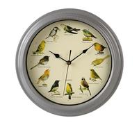 predolo Reloj con Sonidos de Pájaros Movimiento Silencioso Reloj Redondo con Pájaros Hora Precisa para Cocina, Gris, 13 Pulg.