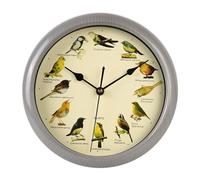 predolo Reloj con Sonidos de Pájaros Movimiento Silencioso Reloj Redondo con Pájaros Hora Precisa para Cocina, Gris, 10 Pulgadas