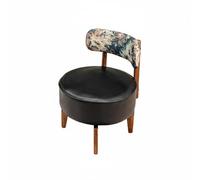 predolo Silla Pequeña de Madera con Respaldo Asiento Cómodo Banco para Cambiar Zapatos Multiusos Taburete bajo Acolchado para Entrada, Dormitorio, Estudio, Cuero Negro Floral
