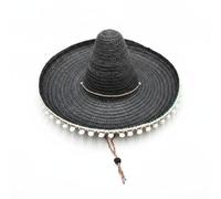 predolo Sombrero Festivo con Borlas Colores Brillantes Sombrero de con Sol Pompones Ligero para Playa, Negro, L 58-60cm