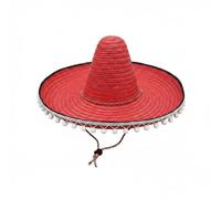 predolo Sombrero Festivo con Borlas Colores Brillantes Sombrero de con Sol Pompones Ligero para Playa, Rojo Brillante, L 58-60cm