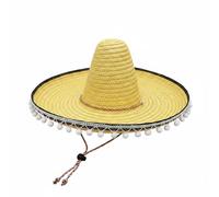predolo Sombrero Festivo con Borlas Colores Brillantes Sombrero de con Sol Pompones Ligero para Playa, Amarillo, L 58-60cm