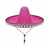 predolo Sombrero Festivo con Borlas Colores Brillantes Sombrero de con Sol Pompones Ligero para Playa, Rosa Rojo, L 58-60cm