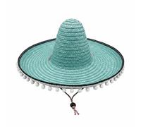 predolo Sombrero Festivo con Borlas Colores Brillantes Sombrero de con Sol Pompones Ligero para Playa, Azul Cielo, L 58-60cm