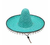 predolo Sombrero Festivo con Borlas Colores Brillantes Sombrero de con Sol Pompones Ligero para Playa, Azul Lago, L 58-60cm