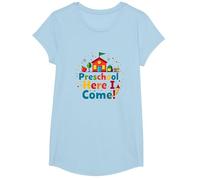 Preescolar ¡Aquí vengo! Aventura Escolar Colorida Camiseta, Niñas, Azul Bebé, Grande
