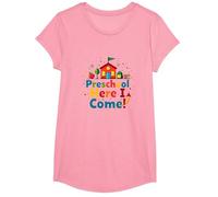 Preescolar ¡Aquí vengo! Aventura Escolar Colorida Camiseta, Niñas, Rosado, Pequeña