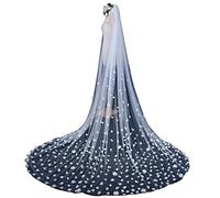 PREETH Boda V20 Flores de Gama Alta 3D Flidal Veil Catedral Boda Velo con Peine Single Tier Velo con Flores de Tela Hecha a Mano