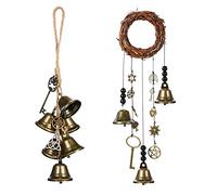 Prefdo Campanas de bruja para perilla de puerta para protección, kit de 2 campanillas de viento de bruja, corona hecha a mano, decoración Wiccan para perilla de puerta del hogar