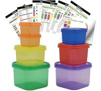 Prefer Green Kit de 7 recipientes de control de porciones (con guía completa y seguimiento diario de 21 días y planificador de comidas de 21 días y PDF), código de etiquetas, sistema codificado por