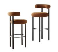 Preferspace Juego de 2 taburetes Altos de Bar con Mecanismo Giratorio, Respaldo tapizado en Terciopelo y Base metálica, Ideales for Cocina y Comedor.(Brown,65cm/25.6in)