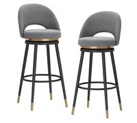 Preferspace Juego de 2 taburetes Altos de Bar, giratorios con Respaldo, tapizados en Terciopelo con Patas de Madera y reposapiés.(Gray,75cm/29.5in)