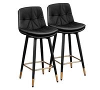 Preferspace Juego de 2 taburetes Altos de Bar, taburetes de mostrador con Respaldo, cojín de Piel sintética, Patas de Metal, para Bar o cafetería en casa.