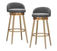 Preferspace Juego de 2 taburetes Barra con Respaldo, Asiento tapizado en Terciopelo, diseño ergonómico, Base metálica Resistente, Patas Que no dañan Las Superficies, giratorios 360°(Gray,75cm/29.5in)