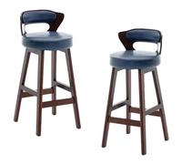 Preferspace Juego de 2 taburetes de Bar giratorios con Patas de Madera y Respaldo, taburetes tapizados de Cuero PU for Isla de Cocina y cafetería(Blue,60cm/23.6in)