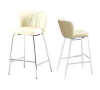 Preferspace Juego de 2 taburetes de Isla, Altura de mostrador, con Respaldo Curvo y Base metálica. Sillas tapizadas for Bar, Cocina y Comedor.(White,65cm/25.6in)