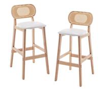Preferspace Juego de 2 taburetes Island, taburetes de Bar con Altura de mostrador y Patas traseras de Madera, cojín de Cuero PU for Cocina, Comedor, Restaurante y salón(White,62cm/24.4in)