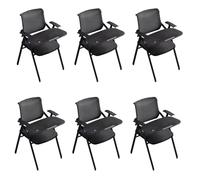 Preferspace Juego de 6 sillas Plegables for conferencias con Escritorio Adjunto, Asiento de Malla Transpirable, Marco de Metal Resistente for Oficina, Sala de Espera y cafetería(Black)