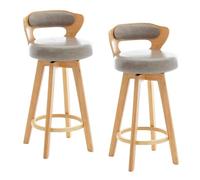 Preferspace Sillas de Altura de Bar, taburetes Tipo Isla, Juego de 2 con Patas de Madera Maciza y cojín de Cuero PU for Uso y decoración en Varias Habitaciones(Gray,62cm/24.4in)