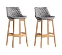 Preferspace Sillas de Bar, taburetes Altos for Isla de Cocina, Juego de 2 con Cuero PU y Patas de Madera Maciza for Comedor(Gray,72cm/28.3in)