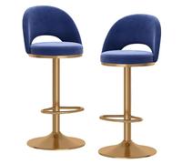 Preferspace Taburetes de Isla giratorios de Altura Ajustable, tapizados en Terciopelo con reposapiés for Cocina y Comedor(Blue 2ps)