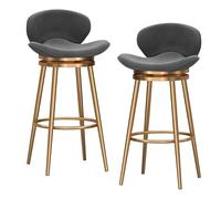Preferspace Taburetes giratorios de Altura de mostrador, tapizados en Terciopelo con Patas y Respaldo de Metal for Isla de Cocina o Bar en casa.(Gray 2ps,75cm/29.5in)