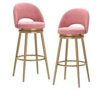 Preferspace Taburetes giratorios de Terciopelo, sillas de Bar de Estilo Mediados de Siglo con Respaldo y Patas metálicas for Isla de Cocina(Pink 2ps,65cm/25.6in)