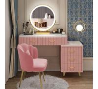 Preferspace Tocador de Maquillaje con Espejo Iluminado, 3 Modos de iluminación, tocador Grande con cajones, tocador de Dormitorio