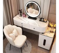 Preferspace Tocador de Maquillaje con Espejo y Luces, 3 Modos de iluminación Ajustables, Mesa de Maquillaje con Silla para niña