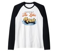 Prefiero Estar en el Lago Funny Floating Dog Summer Camiseta Manga Raglan