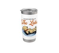 Prefiero estar en el lago Funny Floating Dog Summer Vaso térmico de acero inoxidable de doble pared