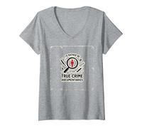 Prefiero Estar Viendo documentales sobre crímenes Reales Camiseta Cuello V, Mujer, Gris Jaspeado, M