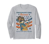 Pregnant Girl Summer Feral Raccoon Lover Funny 4th July Manga Larga
