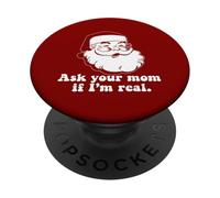 Pregunta A TU MAMÁ SI Soy Real Retro Santa Claus Christmas Meme PopSockets PopGrip Adhesivo